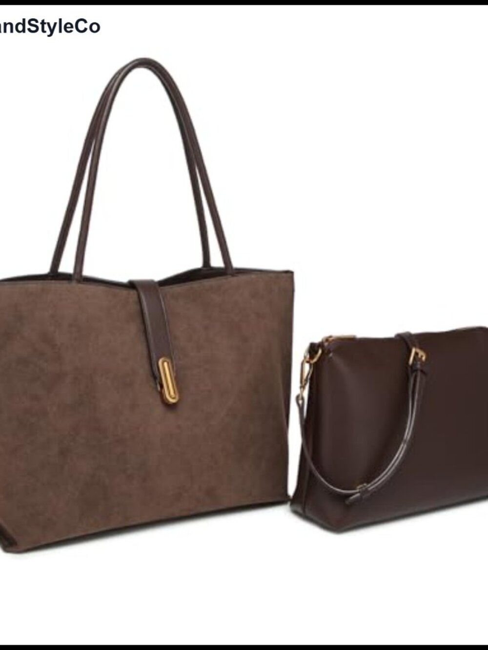 Faux Suede 2-in-1 Tote Shoulder Crossbody Handbag Detachable Pouch